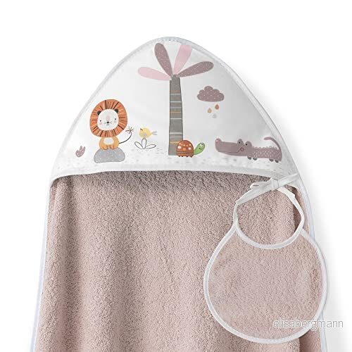 Handduk med huva för barn bablage lejon palm ljusrosa 8435690615449