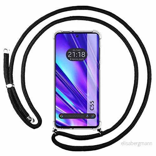 Tumundosmartphone Transparent hängande fodral för Realme C55 med svart Cordon 8434844968493