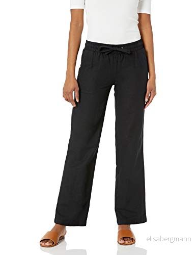 Amazon Essentials linneblandning dragsko breda ben byxa för kvinnor (finns i plusstorlek), Svart, S 195111356228