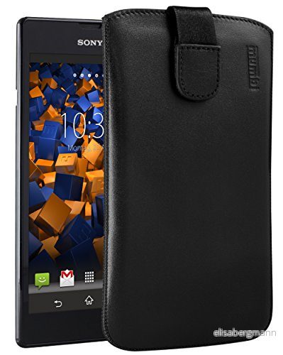 mumbi äkta läderfodral kompatibel med Sony Xperia Style skal läder väska Case Wallet, svart 4251077218331