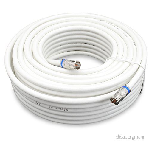 Satix SKK02002 koaxialkabel 2 F typ snabbpluggar push on kontakter trippel skärmad 120 dB klass A+ parabolantenn kabel tv 20 m vit 4026423900495
