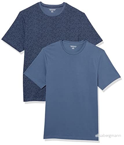 Amazon Essentials mäns Slim Fit kortärmad rund hals t shirt, paket med 2, marinblå blommigt tryck/tvättad blå, X Large 196433606862