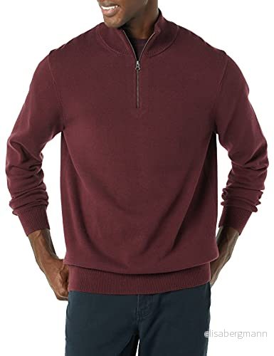 Amazon Essentials herrtröja i 100% bomull, kvartsdragkedja, vinröd, medium 195111586243