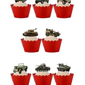 18 Stå upp militär armé tank jeep tema ätbara våffelpapper tårtdekorationer 5060631510298