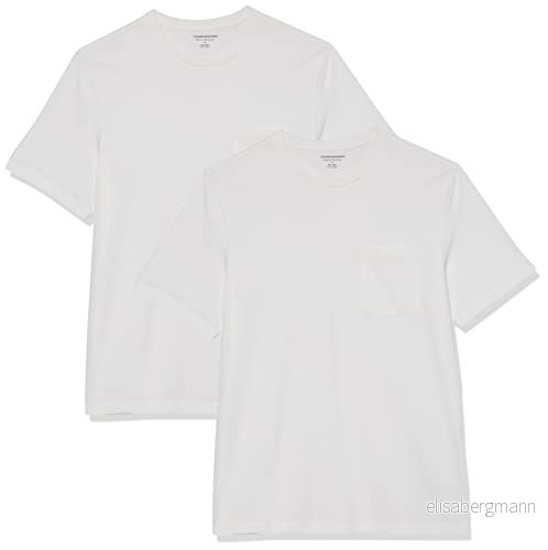 Amazon Essentials mäns normal passform kortärmad rund hals ficka t shirt, paket med 2, vit, X Small 196433601836