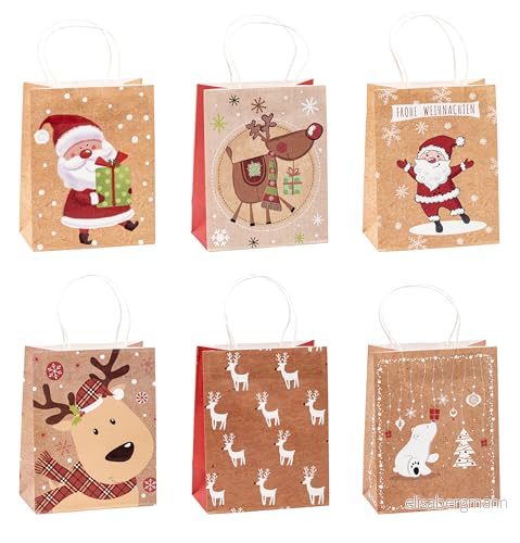 TSI presentpåsar av kraftpapper julafton, 12 pack, storlek: medium (H x B D 23 18 10 cm), Art. Nr 88016 4022792980168