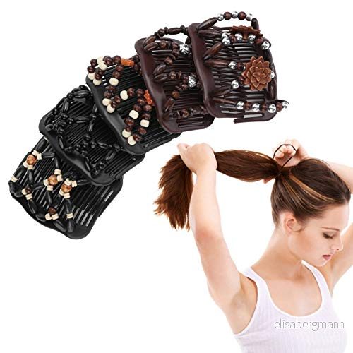 5 St Hårkammar Vintage Pärlor Stretchiga Magic Clips, Träpärlor Dubbla Hair Comb Clip Kvinnor Håraccessoarer Hårstylingverktyg, Dubbelkam Hårklämmor, 7735675970213