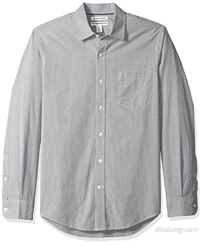 Amazon Essentials mäns Slim Fit långärmad poplin skjorta, grå gingham, X Large 191770245682