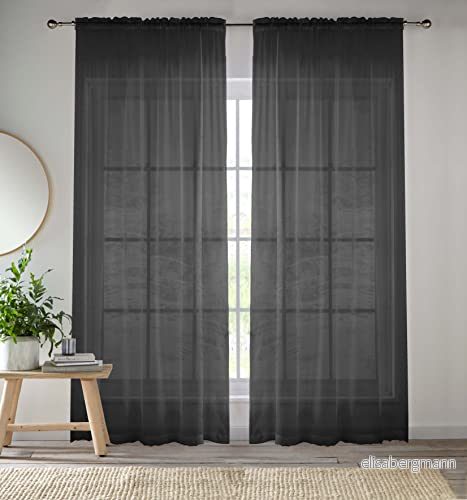 Förbättrade levande svarta voile gardiner för vardagsrumspanelpar 57 breda x 54 fall vanligt vävt spår topp genomskinliga (145 137 cm) 5036112396194