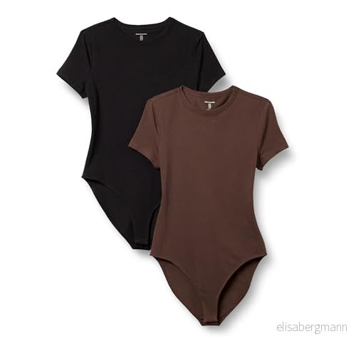 Amazon Essentials kvinnors stretch bomullströja slim fit t shirt kroppsdräkt, 2 pack, svart/brun, X Small 197153036403