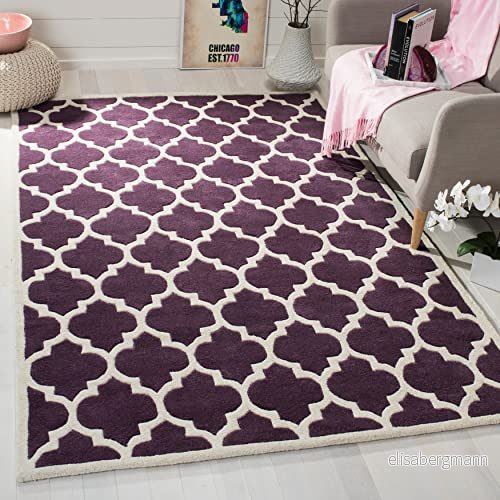 Safavieh Samtida Handtuftad Rektangel Matta, Chatham Kollektion, CHT730, i Lila/Elfenben, 91 x 152 cm 683726798651