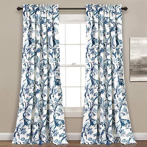 Lush Decor Gardiner Dolores mörkläggande fönsterpanel set för vardagsrum, matsal, sovrum (par), 274 cm x 132 cm, blå, 52 108 + 2 848742081648