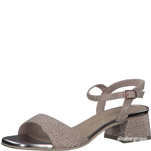 Marco Tozzi dam, Feel ME fotsäng, mjukt foder, 22833142 sandal med klack, rosa metall, 38 EU, Rosemetall, EU 4064231481492