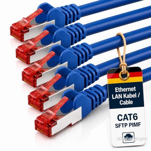 1aTTack.de 10 m Cat6 Ethernet kabel Lan Patch Cat 6 kablar Internet Rj45 kontakt 1 Gbit/s SFTP PIMF för strömbrytare, router, modem, dator, spel, TV, patchfields blå 5 stycken 4250344826156