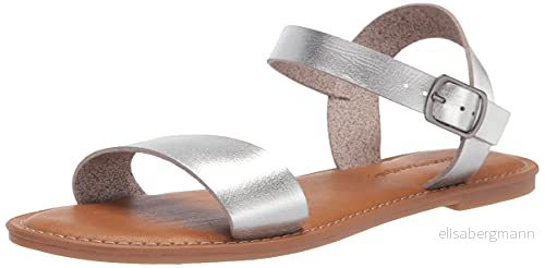 Amazon Essentials damsandal med två remmar och spänne, silver, 42 EU 840174924159