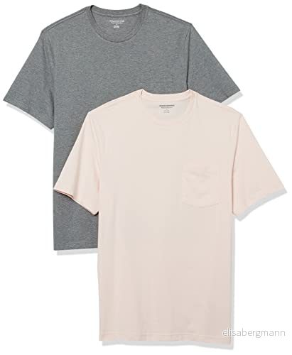Amazon Essentials herr normal passform kortärmad rund hals ficka t shirt, paket med 2, grå ljung/ljusrosa, X Large 196433600938