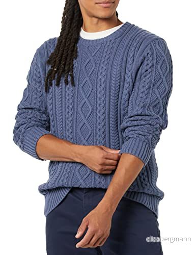 Amazon Essentials Herr långärmad 100% bomull fiskare kabel rund hals tröja, mörkblå, XX Large 196433516857