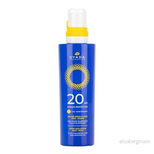 GYADA COSMETICS, Solar Body Face Spray SPF20 Medium, Närande och Skyddande, Snabb Absorption Ansikte Solkräm, Vattentålig, Oljig Klippfri, 200 ml 8054609981347
