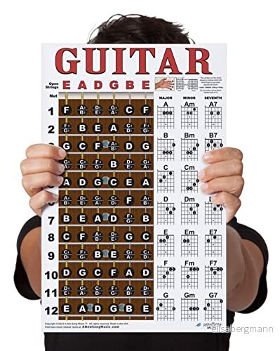 A New Song Music Laminerad gitarr ackord och greppbräda anteckningstabell instruktionsenkel affisch för nybörjare anteckningar en ny sångmusik 28 cm x 43 715706752350