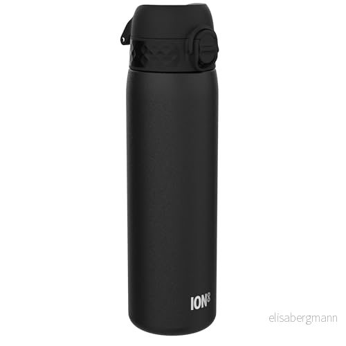 ION8 Vattenflaska Termos Stål, 500 ml/18 oz, Läcksäker, Lätt att Öppna, Säkert Lås, Diskmaskinssäker, Passar i Bilställ, Bärhandtag, Represistent, Drickflaska Metall, Svart 619098088403
