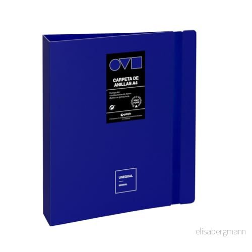 Grafoplas A4 ringpärm 4 D ringar 40 mm Minimal Unequal Blå 360 bländare Robust och ultralätt Polyfoam Återvinningsbar Perfekt för skol kontorsdokument 8413623106301