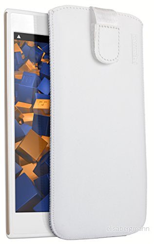 mumbi äkta läderfodral kompatibel med Wiko Ridge 4G skal läder väska Case Wallet, vit 4251077234072