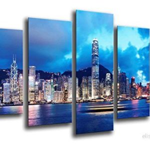 Väggmålning stad Hongkong, nattmolnskrapa, 165 x 62 cm, trätryck XXL format konsttryck ref.26011 8435574700100 Väggmålning stad Hongkong, nattmolnskrapa, 165 x 62 cm, trätryck XXL format konsttryck ref.26011 8435574700100
