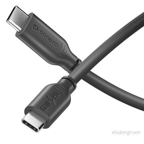 Sonero® USB C till laddkabel, mobiltelefon snabbladdningskabel C, kabel typ 2.0, 60 W PD, svart, 2,00 m 4251364733745