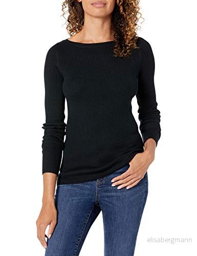 Amazon Essentials dam lättvikt ribbad långärmad båthals slim fit tröja, svart, X Small 195111197104