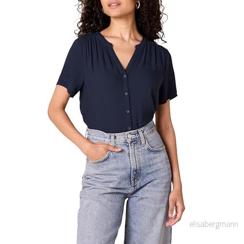 Amazon Essentials kortärmad vävd blus klädtröja, marinblå, M 194223975631