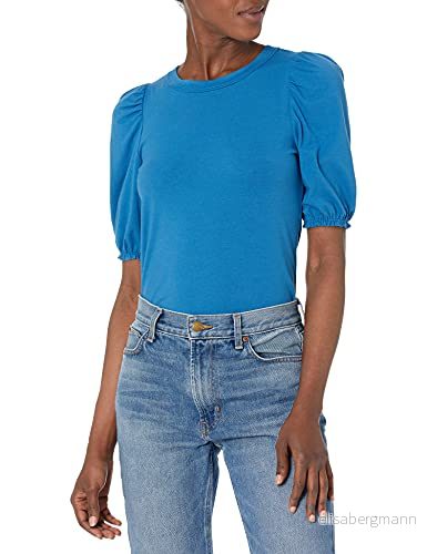 Amazon Essentials dam klassisk passform puff kortärmad rund hals t shirt, medium blå, X Small 195111454191