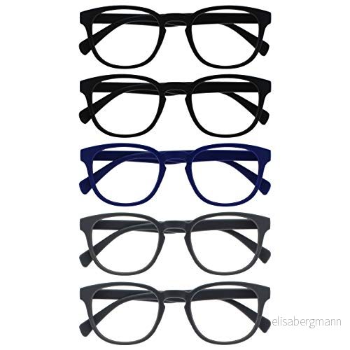 OPULIZE Pop läsglasögon 5 pack roliga runda matt ram svart blå grå fjädergångjärn reptåliga män kvinnor RRRRR2 11377 +1,00 5055955358008