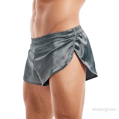 Amy Coulee satinboxershorts, män, stora delar, sexiga underkläder, Mörkgrå, S 732367883759