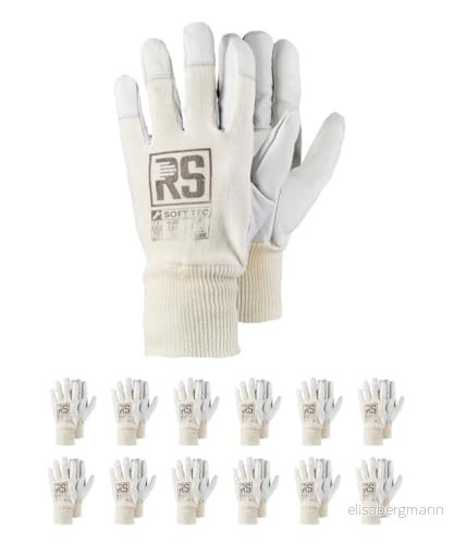 RS Soft TEC 11 monteringshandskar förstärkt getläder/storlek 11, 12 par/vit/monteringshandskar/arbetshandskar läder män kvinnor robusta läderhandskar skyddshandskar 5904094702787