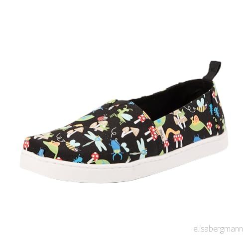 TOMS Classic Alpargata Loafer platt, Black Glow in The Dark Bugs, 1 UK, Svart glöd i mörka insekter, 34 EU 195703580406