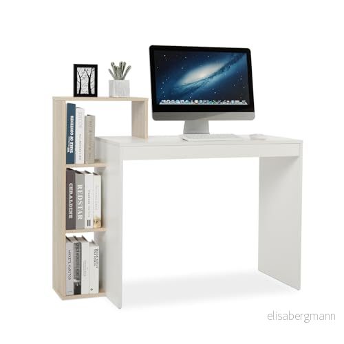 Mondeer Kompakt datorskrivbord, vitt och ek, 110 x 40 92 cm 4262371482922