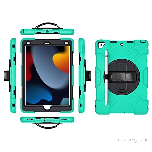 iPad 9.7 2017 2018/Pro9.7/Air2 generationen fodral med skärmskydd pennhållare kickstand 360 vridbar handledsrem stativ robust skyddsfodral (jadegrön) 755985085237