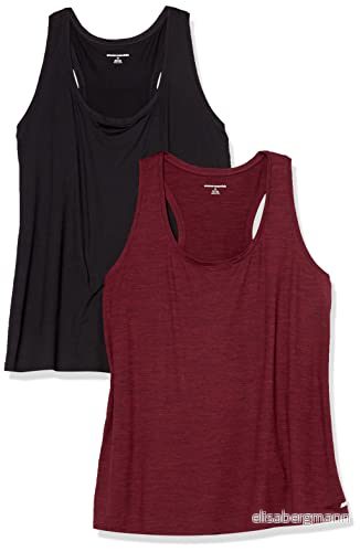 Amazon Essentials kvinnors Tech Stretch Racerback linne (finns i plusstorlek), paket med 2, svart/vinröd rymdfärg, liten 43475720400