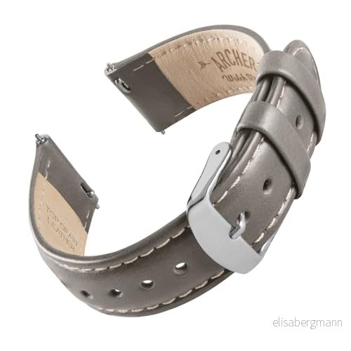 Archer Watch Straps Klockarmband i Premiumläder med Snabbkoppling (Tenngrå/Naturvit Tråd, 20mm) 810054476702