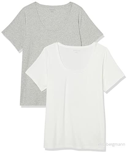 Amazon Essentials dam klassisk passform kortärmad rund hals t shirt (finns i plusstorlek), 2 pack, vit/ljusgrå ljung, stor 196433125134