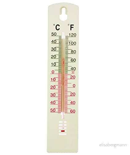 PARENCE Väggtermometer av plast för inomhus eller utomhusbruk storlek 20 cm vit, 50 till +50 C Celsius + farhenheit 3701127514964