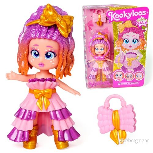 KOOKYLOOS Golden Gala Victoria Series, serien samlardocka, innehåller Doll, 1 väska, modekläder och skor tillbehör, docka, 3 olika ansikten 8431618035054