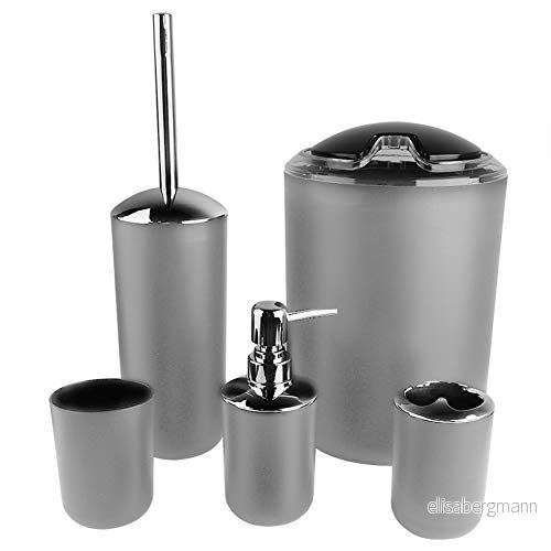 AYNEFY badrum toaletter accessoarer set 6 delar badrumsset med tvåldispenser tvålkopp tandborsthållare tandborstkopp toalettborste soptunna (grå) 8070717265483