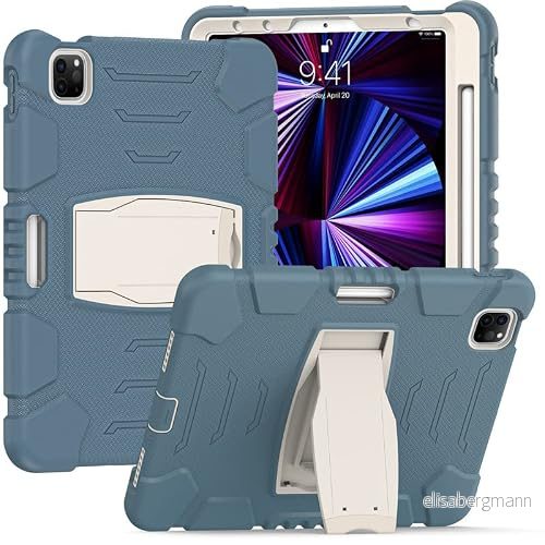 Samsung Tab S7 Fe T730 T735 med stöd, hållbar, hybrid, chockerande, resistent, tre ljus, silikonskydd för barnsurfplatta (Aciano Blue) 755985007352