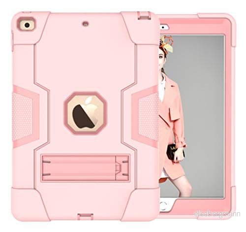 iPad mini4/5 generation fodral med stativ, hållbar tung chockdoshärdning hård hybrid tre lager skyddande surfplatta silikon (roséguld 755985094147