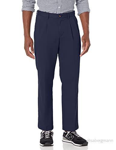 Amazon Essentials herr klassisk passform skrynkelfri veckad chinos byxa för män (finns i stora och långa), marinblå, 34 B x 33 L 191770478875