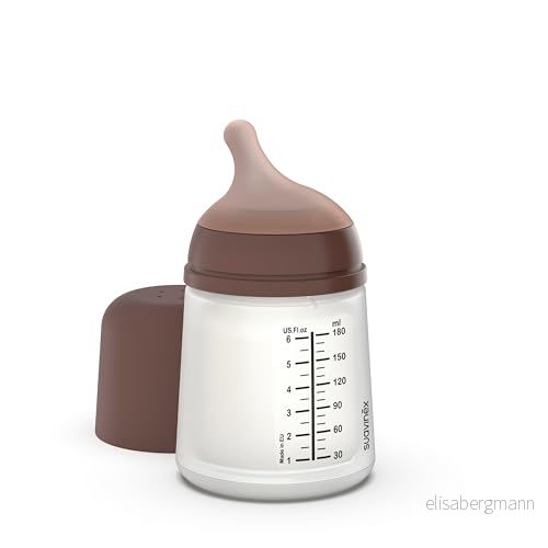 Suavinex, Zero anti kolisk nappflaska, med långsam flödesnapp (S) i silikon, för spädbarn + 0 månader, perfekt amning, blandad, bröstimiterande napp, nyfödd flaska, 180 ml, djup 8426420084574