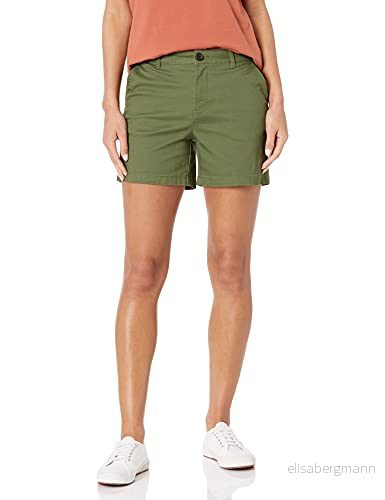 Amazon Essentials dam Mid Rise Slim Fit 13 cm innersöm kaki kort (finns i raka och kurviga passformer), oliv, 16 195111437767