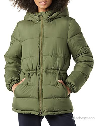 Amazon Essentials tung pufferjacka för kvinnor med dragsko i midjan, oliv, X Small 195111526706