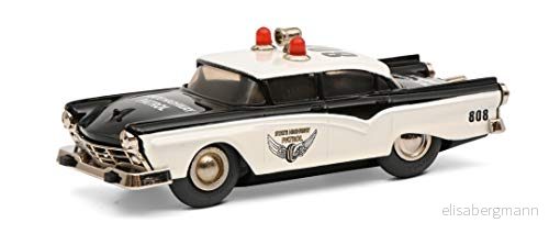 Schuco 450176000 Micro Racer Fairlane Police, 1045/1, modellbil med allsidiga lampor och högtalare på tak, Die Cast dragmotor, svart/vit, sluten kartong glidskydd 4007864019274